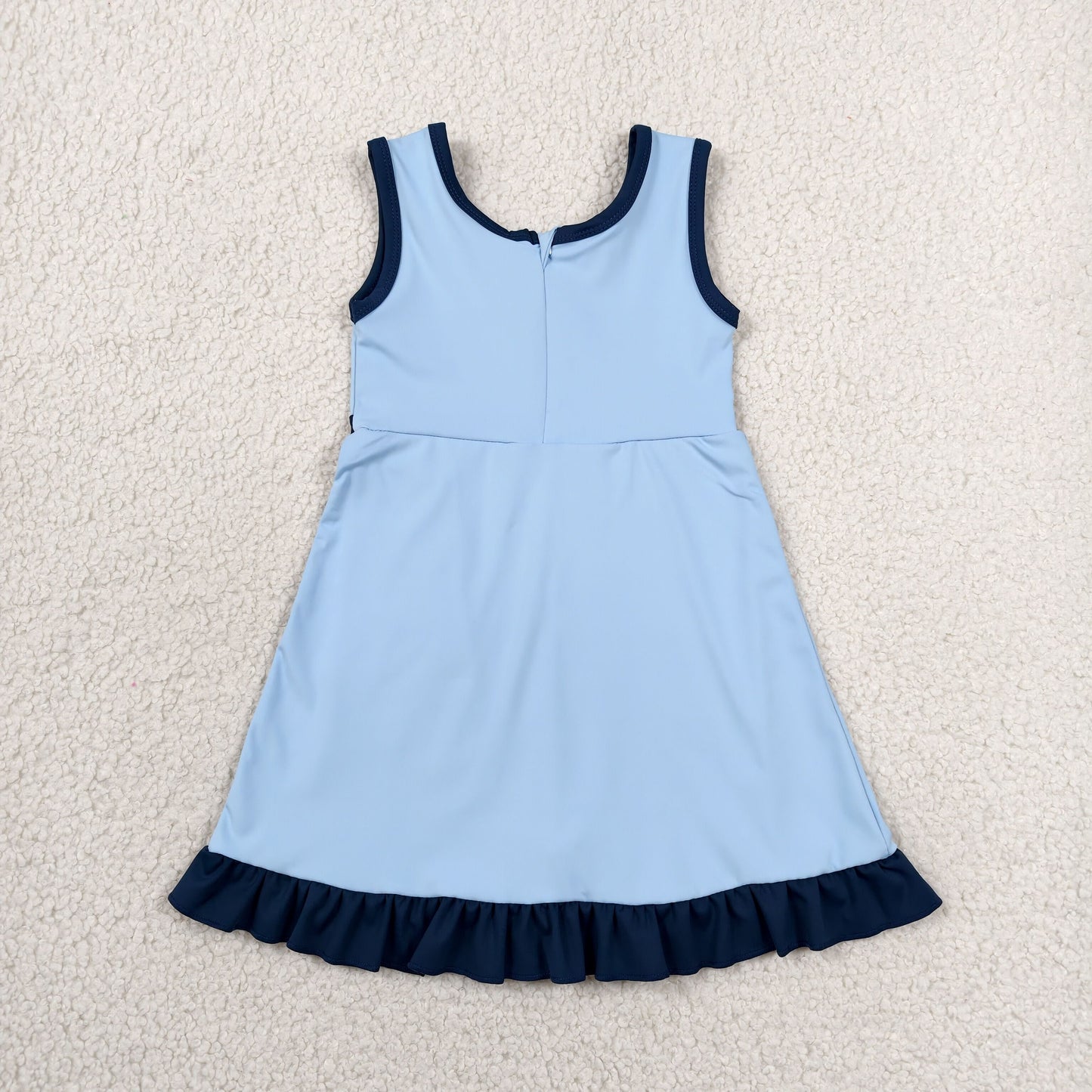RTS NO MOQ yoga fabric cotton GSD4126 Baby Girls Sleeveless Blue Yoga Active Short Knee Length Dress