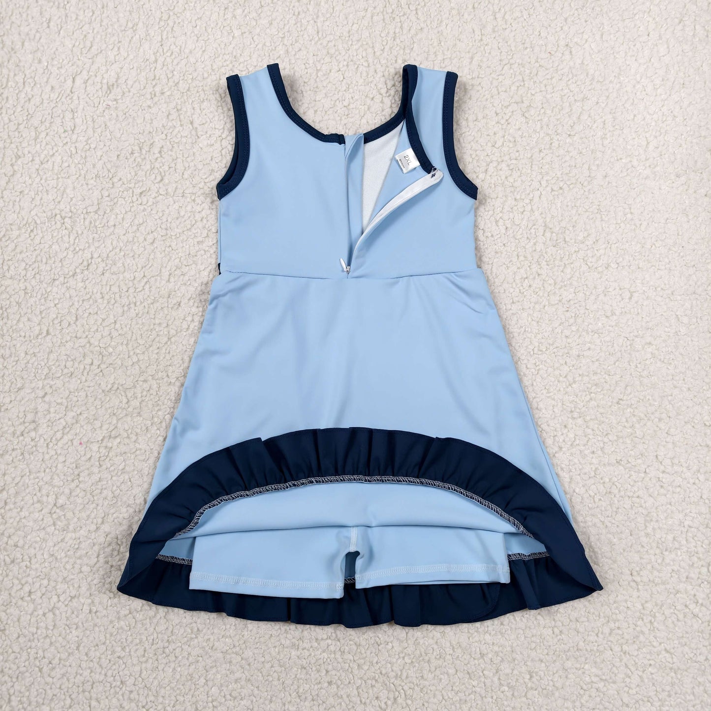 RTS NO MOQ yoga fabric cotton GSD4126 Baby Girls Sleeveless Blue Yoga Active Short Knee Length Dress