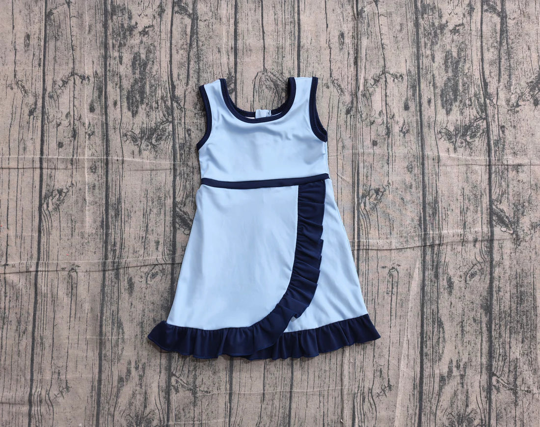 (Sample) No moq yoga GSD4126 Baby Girls Sleeveless Blue Yoga Active Short Knee Length Dress