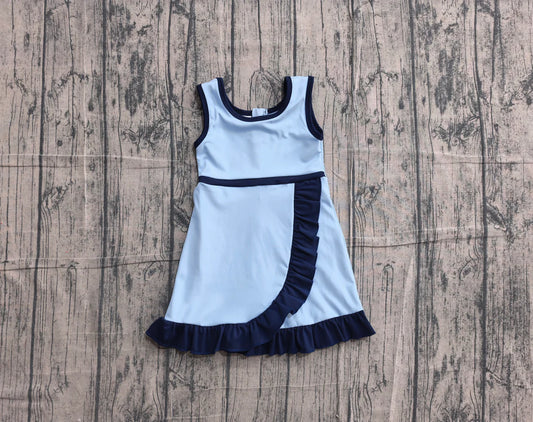 (Sample) No moq yoga GSD4126 Baby Girls Sleeveless Blue Yoga Active Short Knee Length Dress