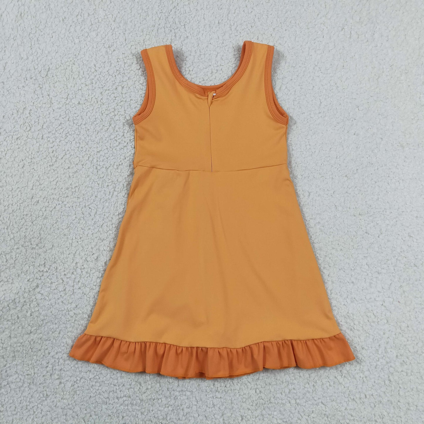 RTS NO MOQ yoga fabric cotton GSD4127 Baby Girls Summer Sleeveless Orange Yoga Active Short Knee Length Dress