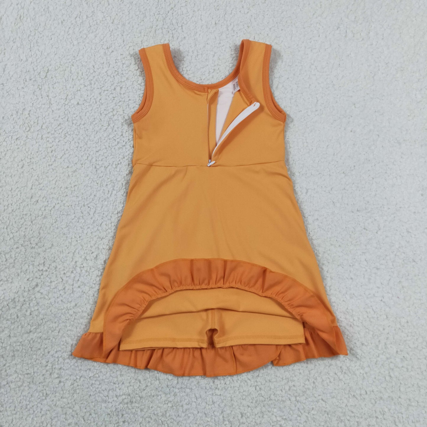 RTS NO MOQ yoga fabric cotton GSD4127 Baby Girls Summer Sleeveless Orange Yoga Active Short Knee Length Dress