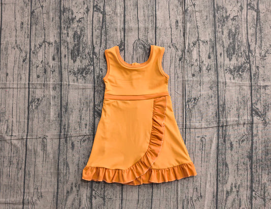 (Sample) No moq yoga GSD4127 Baby Girls Sleeveless Orange Yoga Active Short Knee Length Dress