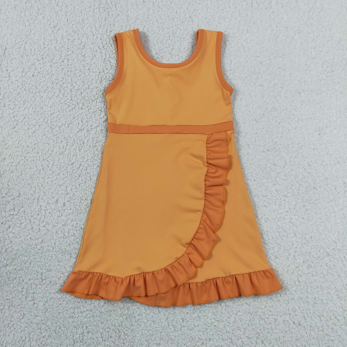 RTS NO MOQ yoga fabric cotton GSD4127 Baby Girls Summer Sleeveless Orange Yoga Active Short Knee Length Dress