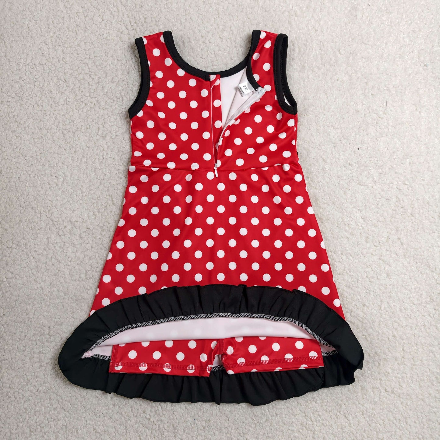 RTS NO MOQ yoga fabric GSD4128 Baby Girls Sleeveless Red Polka Dots Yoga Active Short Knee Length Dress