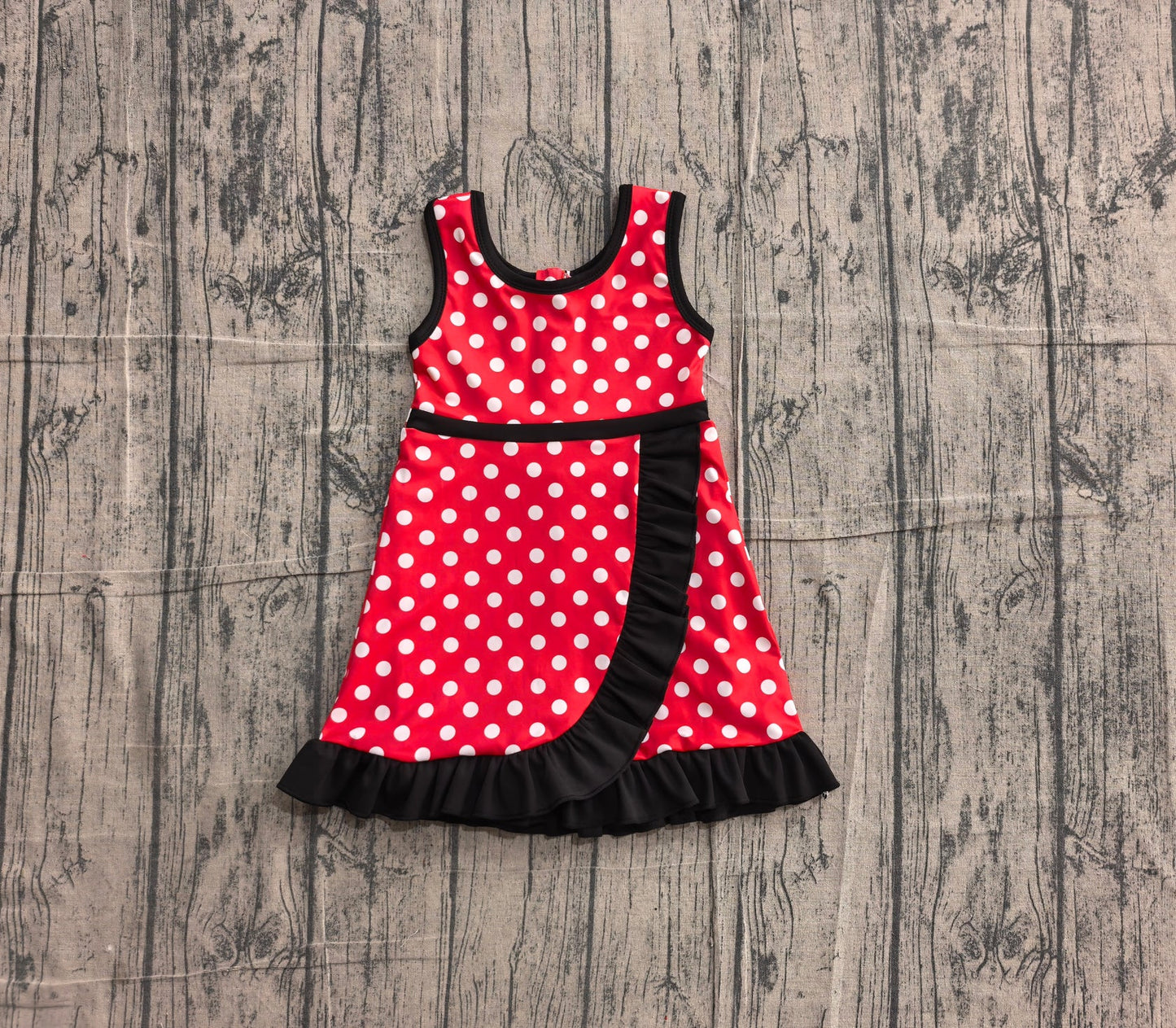 (Sample) No moq yoga GSD4128 Baby Girls Sleeveless Red Polka Dots Yoga Active Short Knee Length Dress