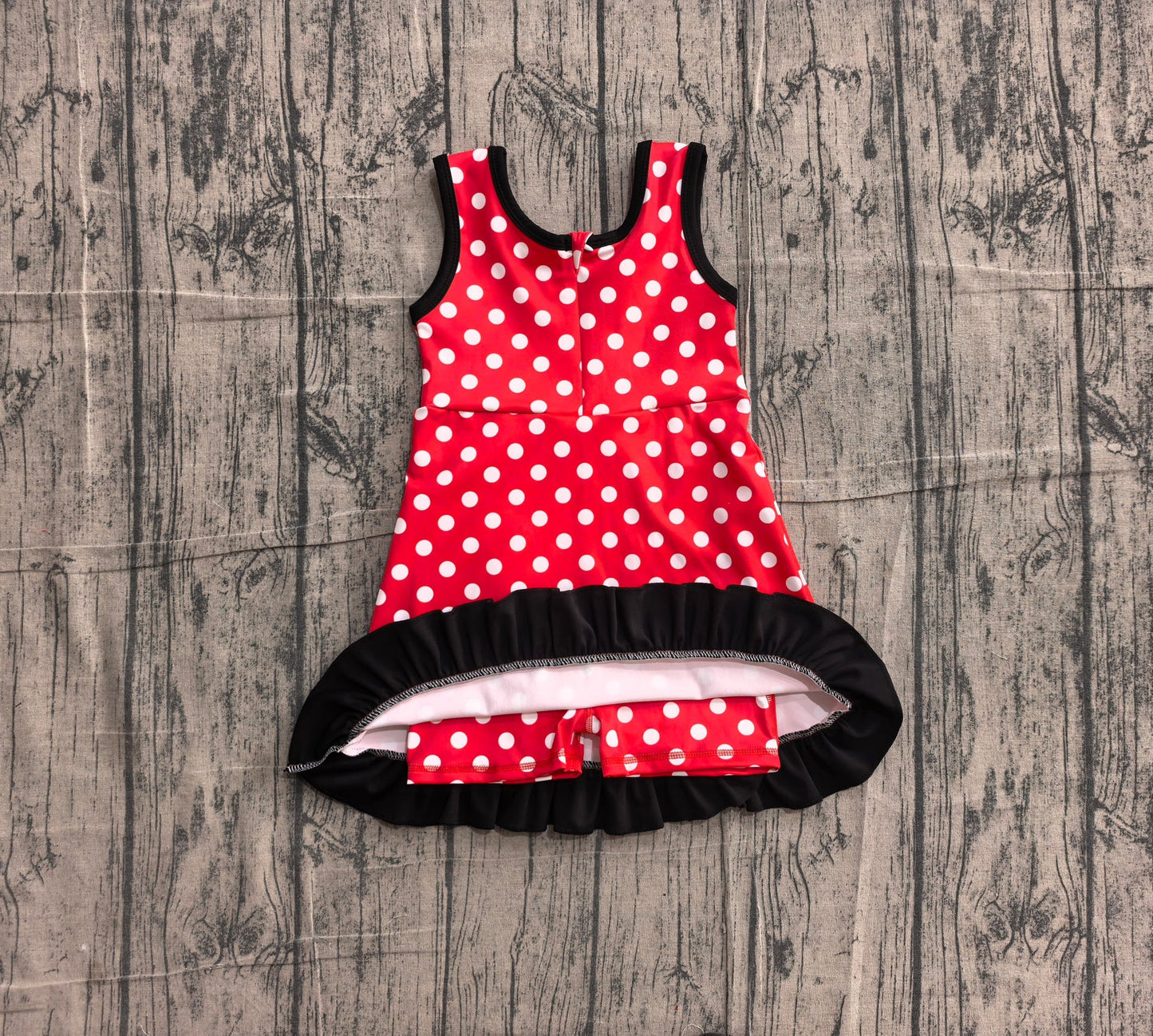 (Sample) No moq yoga GSD4128 Baby Girls Sleeveless Red Polka Dots Yoga Active Short Knee Length Dress