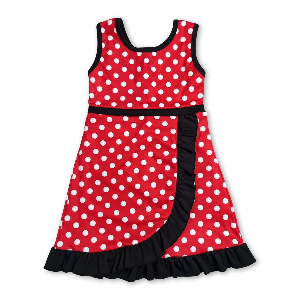 RTS NO MOQ Sibling cotton Baby Girls Polka Dots Sleeveless Vest Scallop Skirt Yoga Active Set Short Knee Length Dress