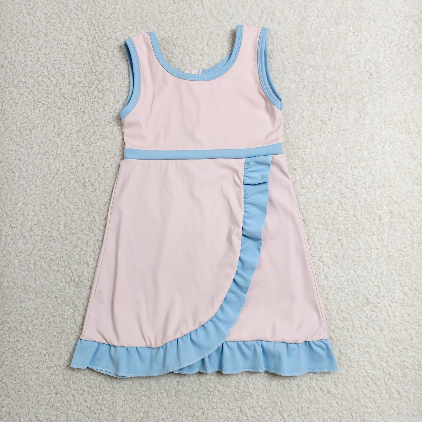 RTS NO MOQ yoga fabric cotton GSD4129 Baby Girls Sleeveless Light Pink Yoga Short Knee Length Dress