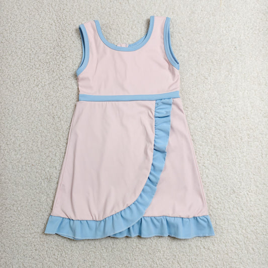 RTS NO MOQ yoga fabric cotton GSD4129 Baby Girls Sleeveless Light Pink Yoga Short Knee Length Dress