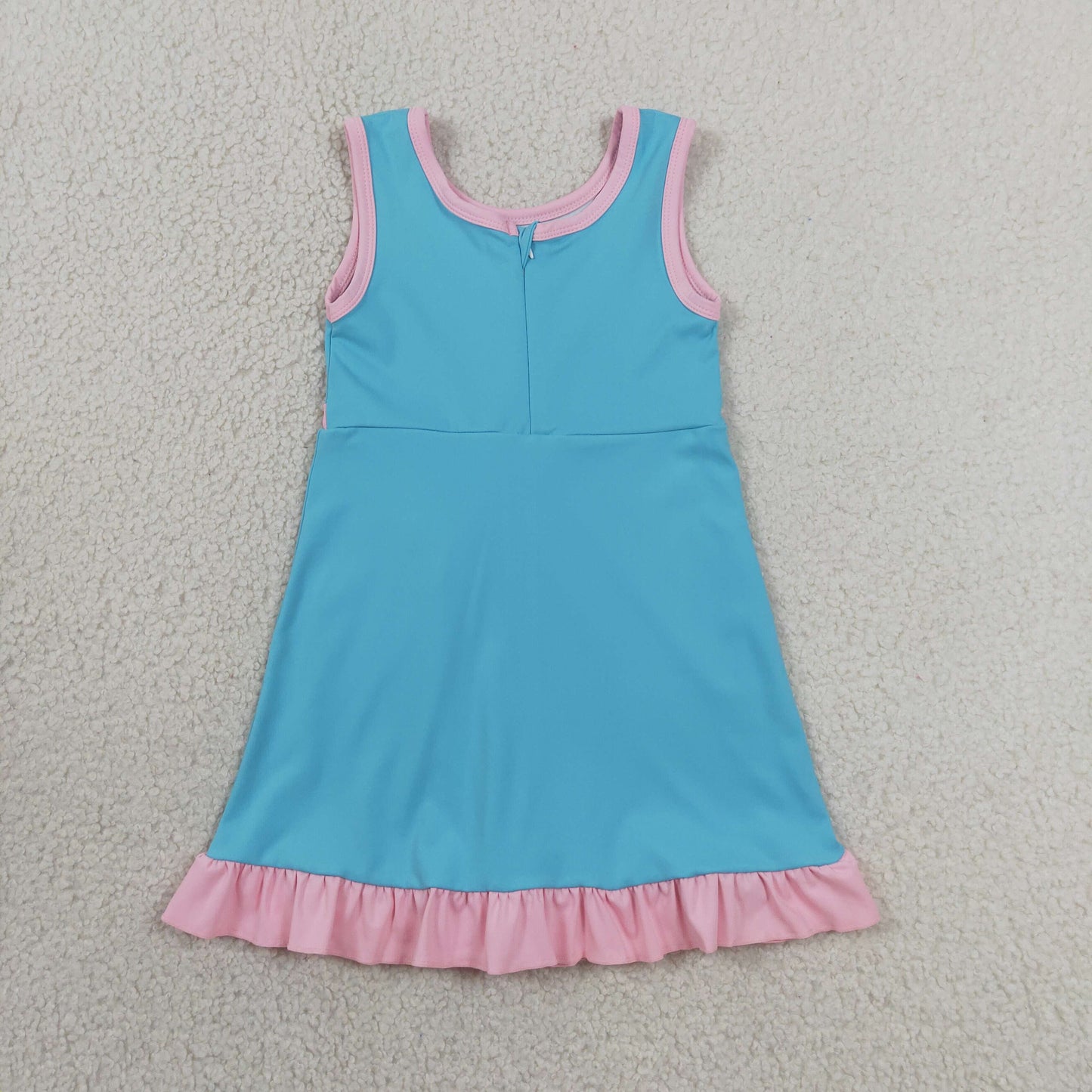 RTS NO MOQ yoga fabric cotton GSD4130 Baby Girls Sleeveless Lake Blue Summer Yoga Active Short Knee Length Dress