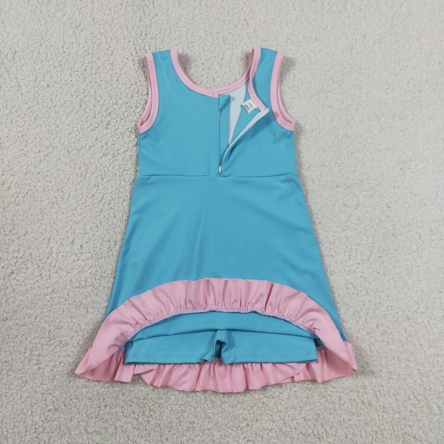 RTS NO MOQ yoga fabric cotton GSD4130 Baby Girls Sleeveless Lake Blue Summer Yoga Active Short Knee Length Dress