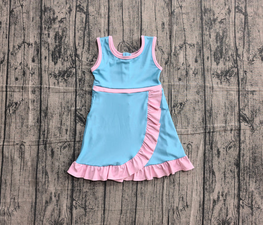 (Sample) No moq yoga GSD4130 Baby Girls Sleeveless Lake Blue Yoga Active Short Knee Length Dress