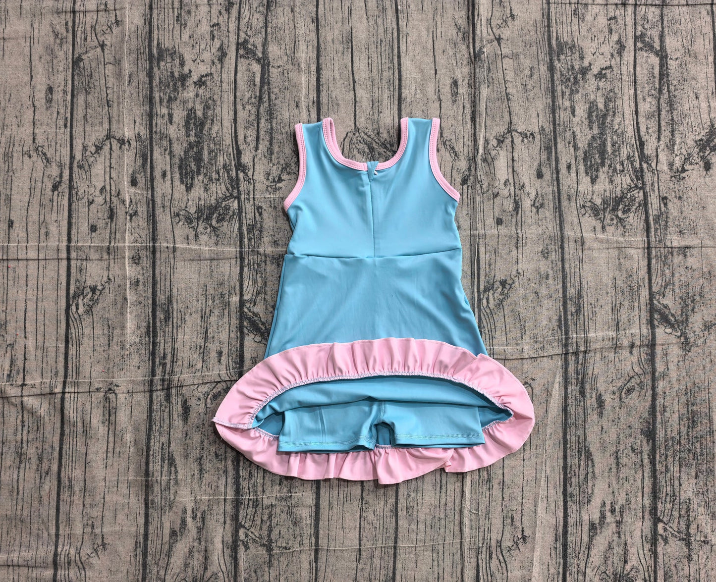 (Sample) No moq yoga GSD4130 Baby Girls Sleeveless Lake Blue Yoga Active Short Knee Length Dress