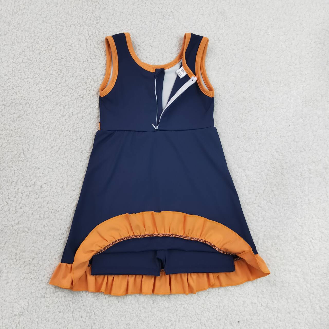 RTS NO MOQ yoga fabric cotton GSD4131 Baby Girls Summer Sleeveless Purple Orange Yoga Active Short Knee Length Dress