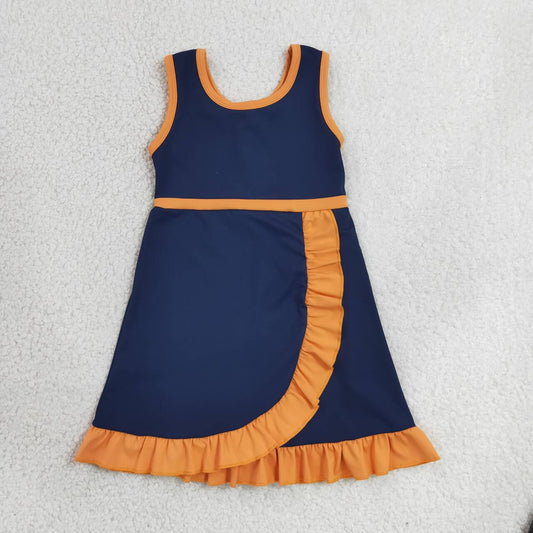 RTS NO MOQ yoga fabric cotton GSD4131 Baby Girls Summer Sleeveless Purple Orange Yoga Active Short Knee Length Dress