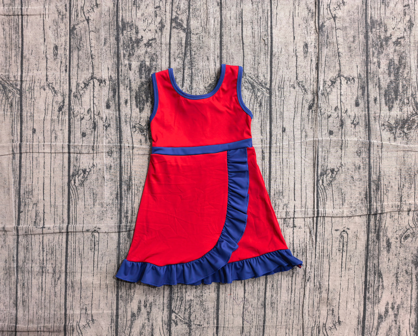 (Sample) No moq GSD4132 Yoga Baby Girls Cute Red Sleeveless Scallop Trim Yoga Dress