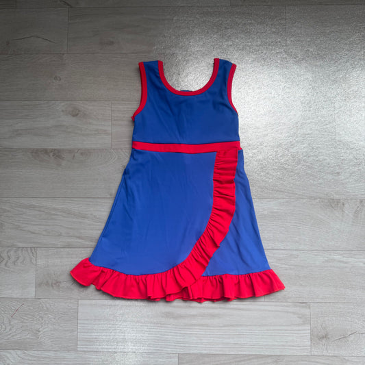 (Sample) No moq yoga fabric cotton GSD4133 Yoga Baby Girls Navy Printed Sleeveless Scallop Knee Length Yoga Dress