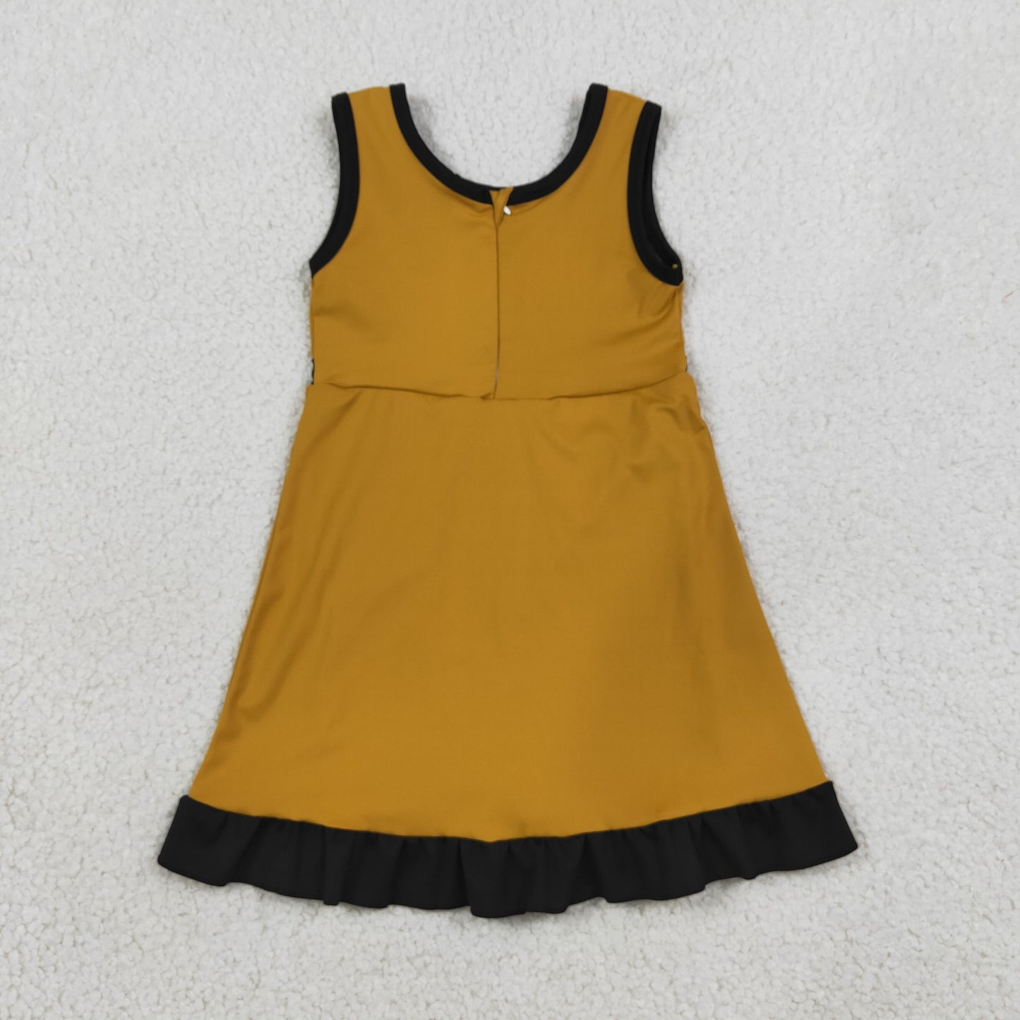 RTS NO MOQ yoga fabric cotton GSD4134 Yoga BBaby Girls Gold Black Sleeveless Yoga Active Short Knee Length Dress