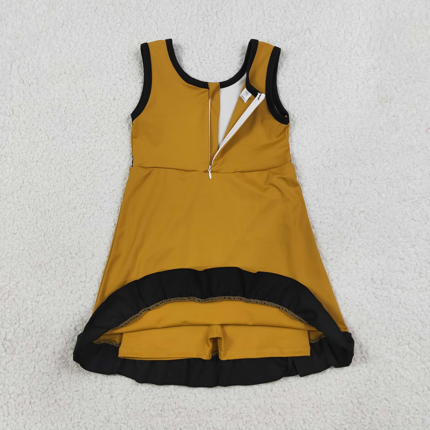 RTS NO MOQ yoga fabric cotton GSD4134 Yoga BBaby Girls Gold Black Sleeveless Yoga Active Short Knee Length Dress