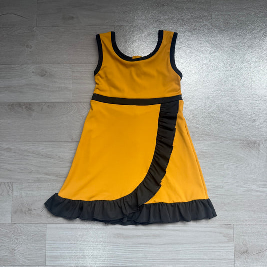 (Sample) No moq yoga fabric cotton GSD4134 Yoga Baby Girls Gold Print Sleeveless Scallop Trim Knee Length Yoga Active Skort Dress