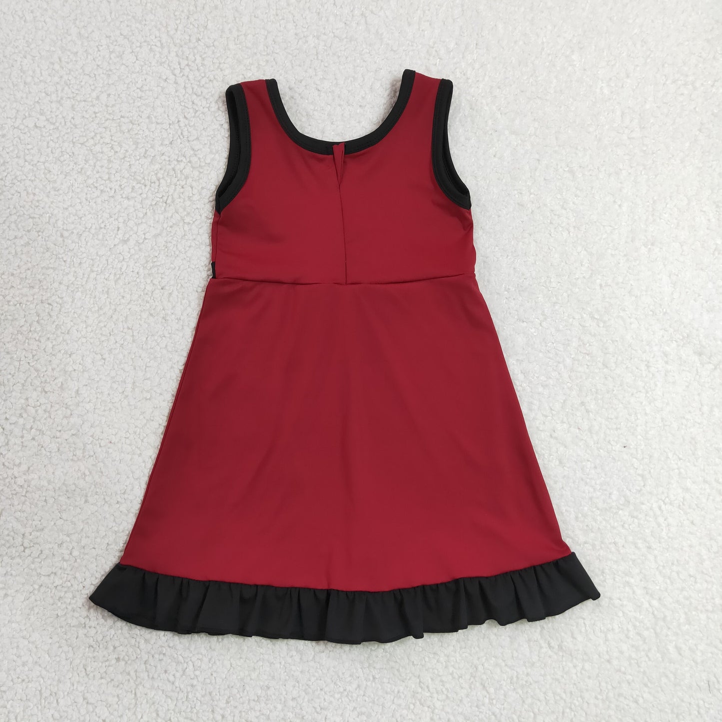 RTS NO MOQ yoga fabric cotton GSD4135 Baby Girls Dark Red Sleeveless Scallop Trim Yoga Dress