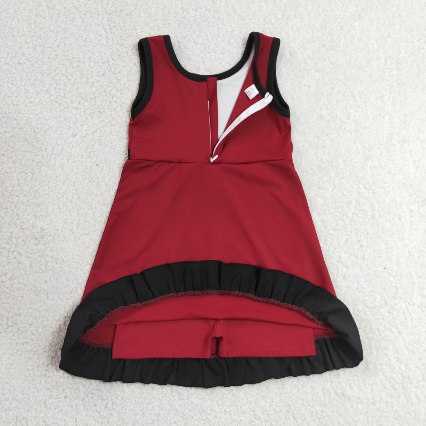 RTS NO MOQ yoga fabric cotton GSD4135 Baby Girls Dark Red Sleeveless Scallop Trim Yoga Dress