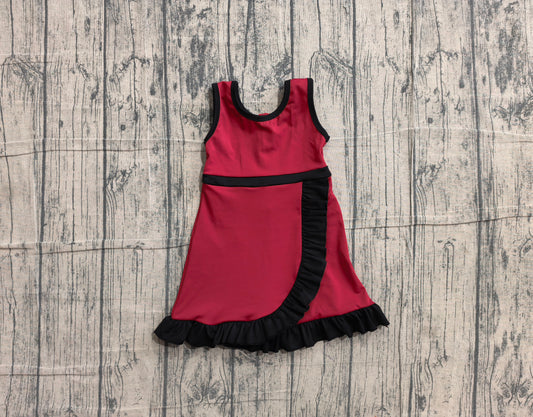 (Sample) No moq GSD4135 Yoga Baby Girls Dark Red Sleeveless Scallop Trim Yoga Dress