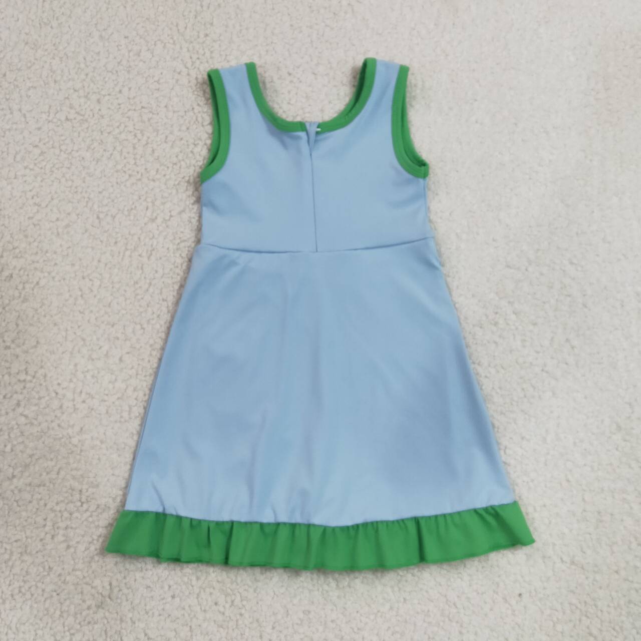 RTS NO MOQ yoga fabric cotton GSD4136 Baby Girls Green Blue Sleeveless Scallop Trim Yoga Dress