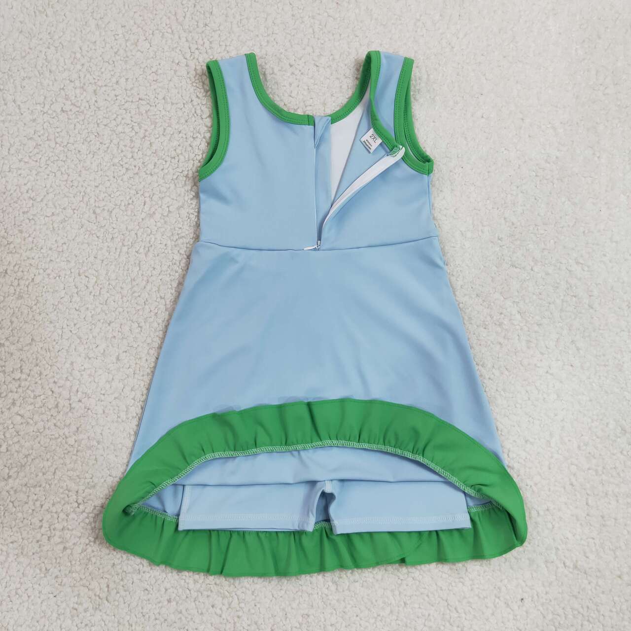 RTS NO MOQ yoga fabric cotton GSD4136 Baby Girls Green Blue Sleeveless Scallop Trim Yoga Dress