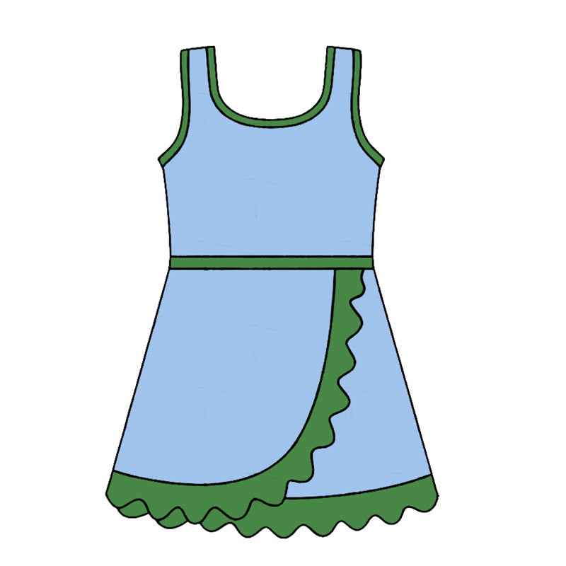 (Pre Order) No moq Toddler Girls Sleeveless Scallop Trim Cute Summer Yoga Dress