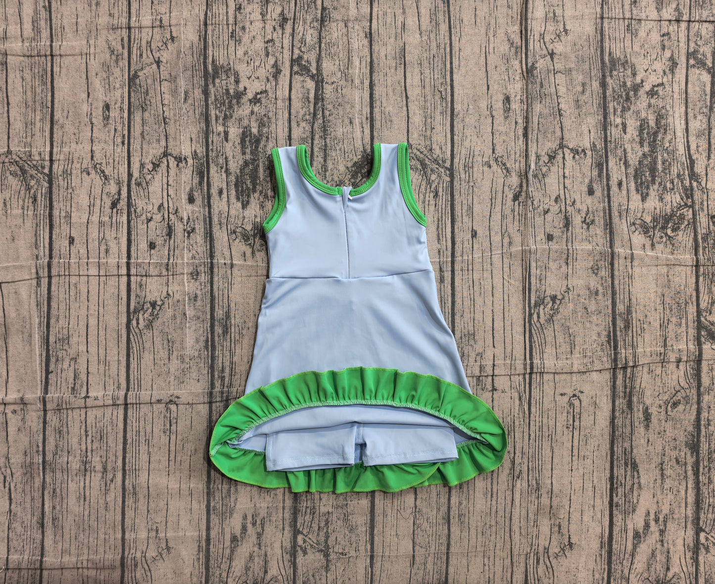 (Sample) No moq GSD4136 Yoga Baby Girls Cute Green Blue Sleeveless Scallop Trim Yoga Dress