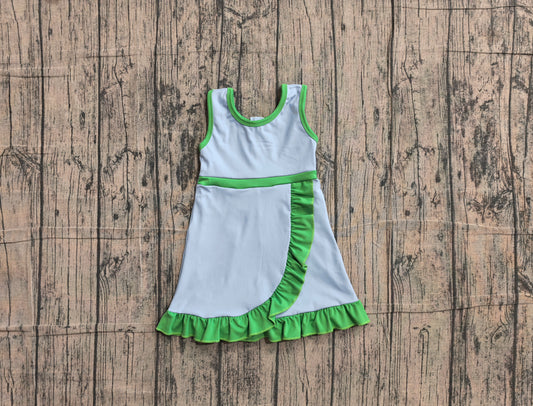 (Sample) No moq GSD4136 Yoga Baby Girls Cute Green Blue Sleeveless Scallop Trim Yoga Dress