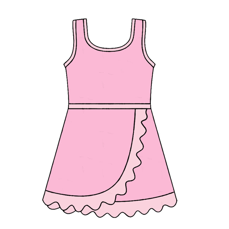 (Pre Order) No moq Toddler Girls Sleeveless Scallop Trim Cute Summer Yoga Dress