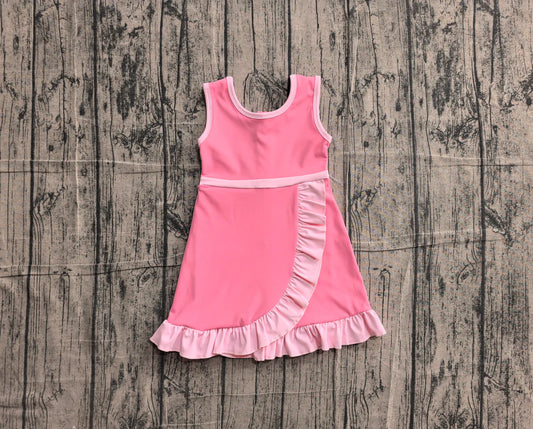 (Sample) No moq yoga GSD4139 Baby Girls Sleeveless Pink Yoga Active Short Scallop Knee Length Dress