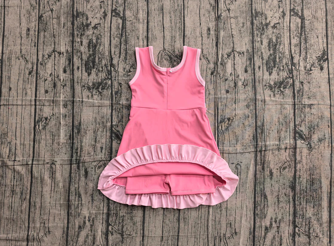 (Sample) No moq yoga GSD4139 Baby Girls Sleeveless Pink Yoga Active Short Scallop Knee Length Dress