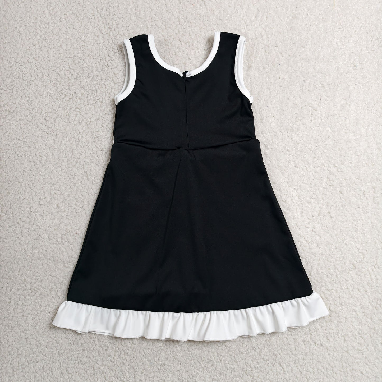 RTS NO MOQ yoga fabric cotton GSD4140 Baby Girls Solid Black Sleeveless Yoga Active Scallop Knee Length Dress