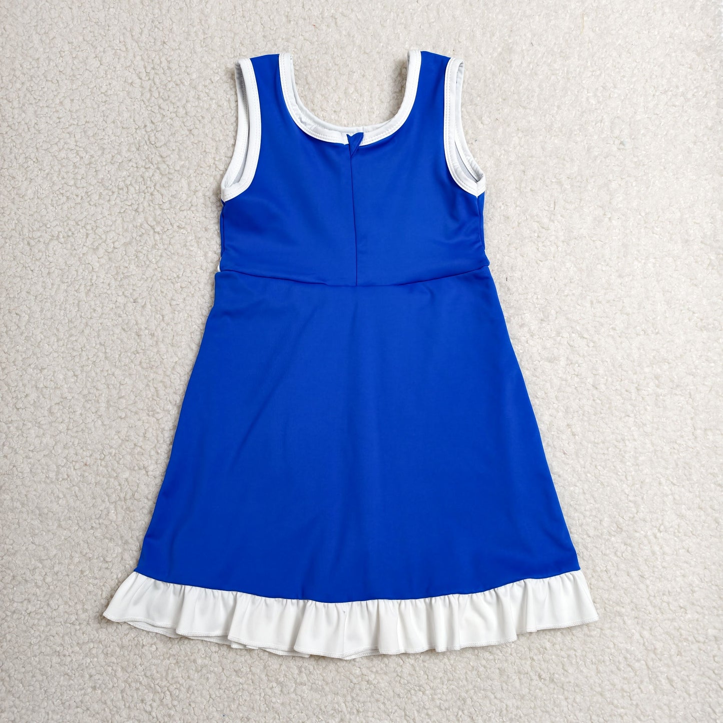RTS NO MOQ yoga fabric cotton GSD4141 Baby Girls Sleeveless Hot Blue Yoga Active Short Scallop Knee Length Dress