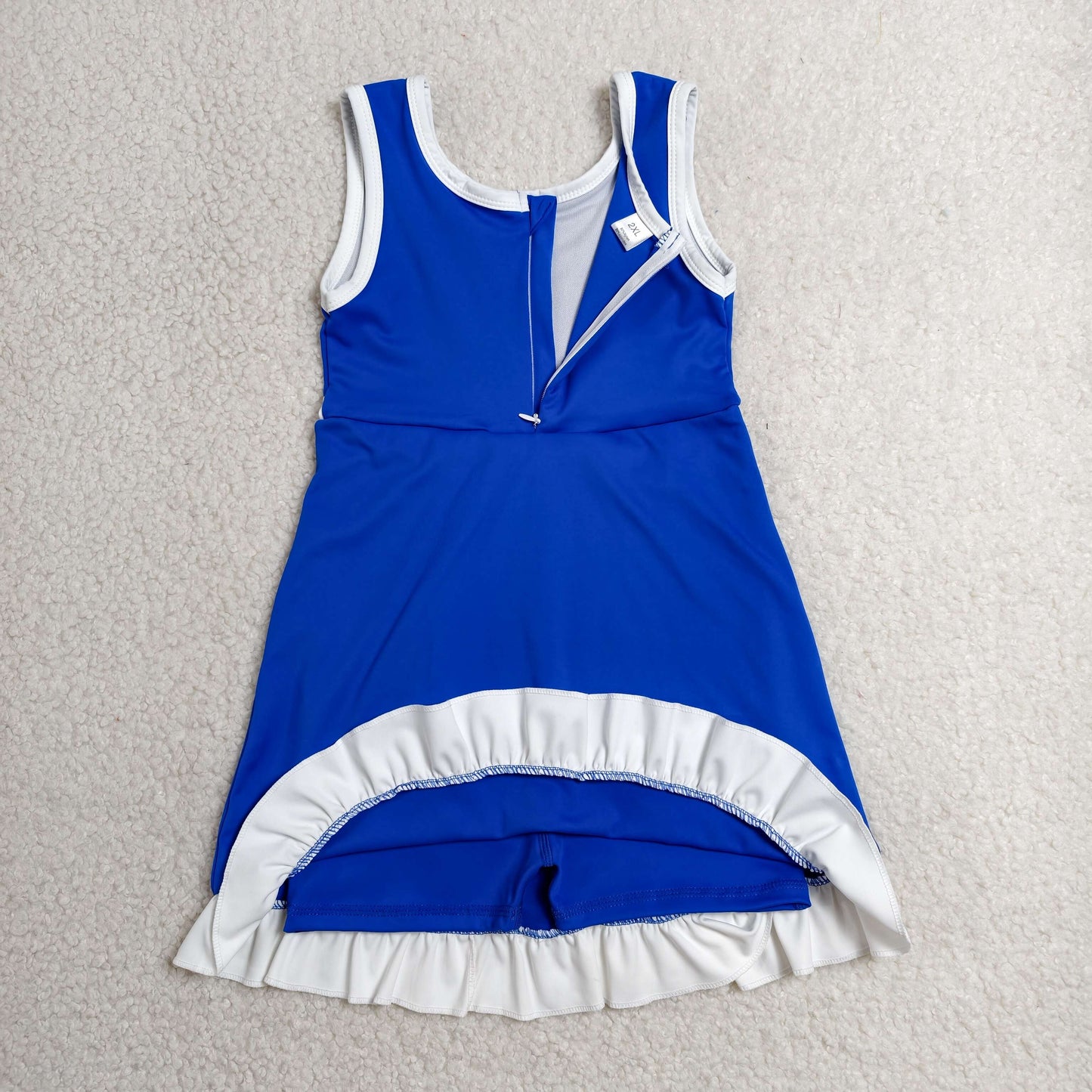 RTS NO MOQ yoga fabric cotton GSD4141 Baby Girls Sleeveless Hot Blue Yoga Active Short Scallop Knee Length Dress