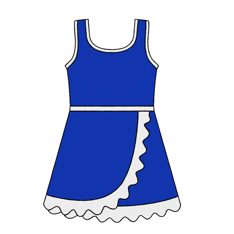 (Pre Order) No moq Kids Girls Cute Summer Scallop Sleeveless Knee Length Yoga Dress