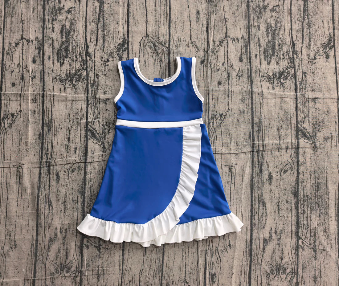 (Sample) No moq yoga GSD4141 Baby Girls Sleeveless Hot Blue Yoga Active Short Scallop Knee Length Dress