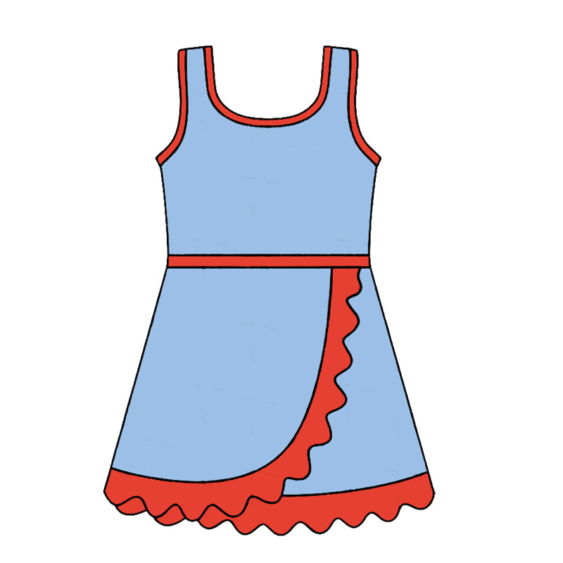 (Pre Order) No moq Kids Girls Cute Summer Scallop Sleeveless Knee Length Yoga Dress
