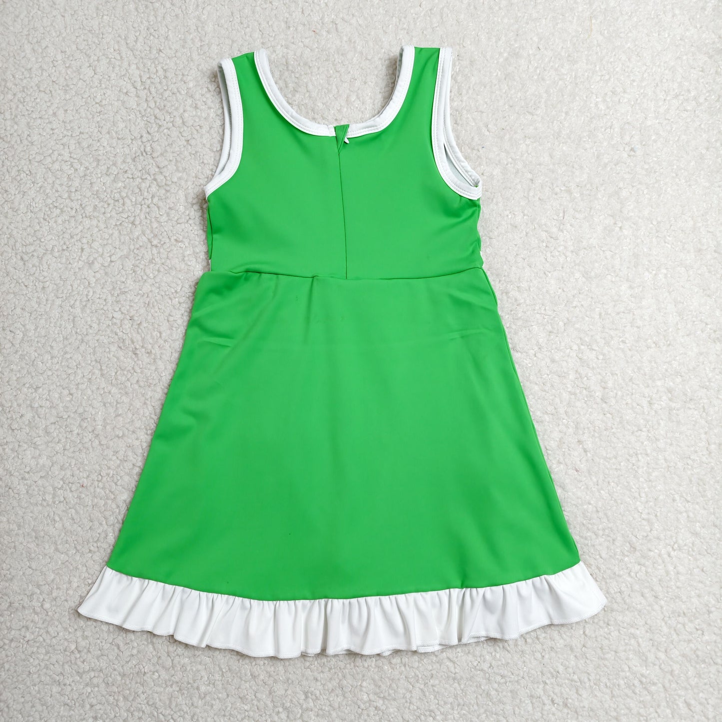 RTS NO MOQ yoga fabric cotton GSD4143 Baby Girls Solid Color Sleeveless Green Yoga Active Short Scallop Knee Length Dress