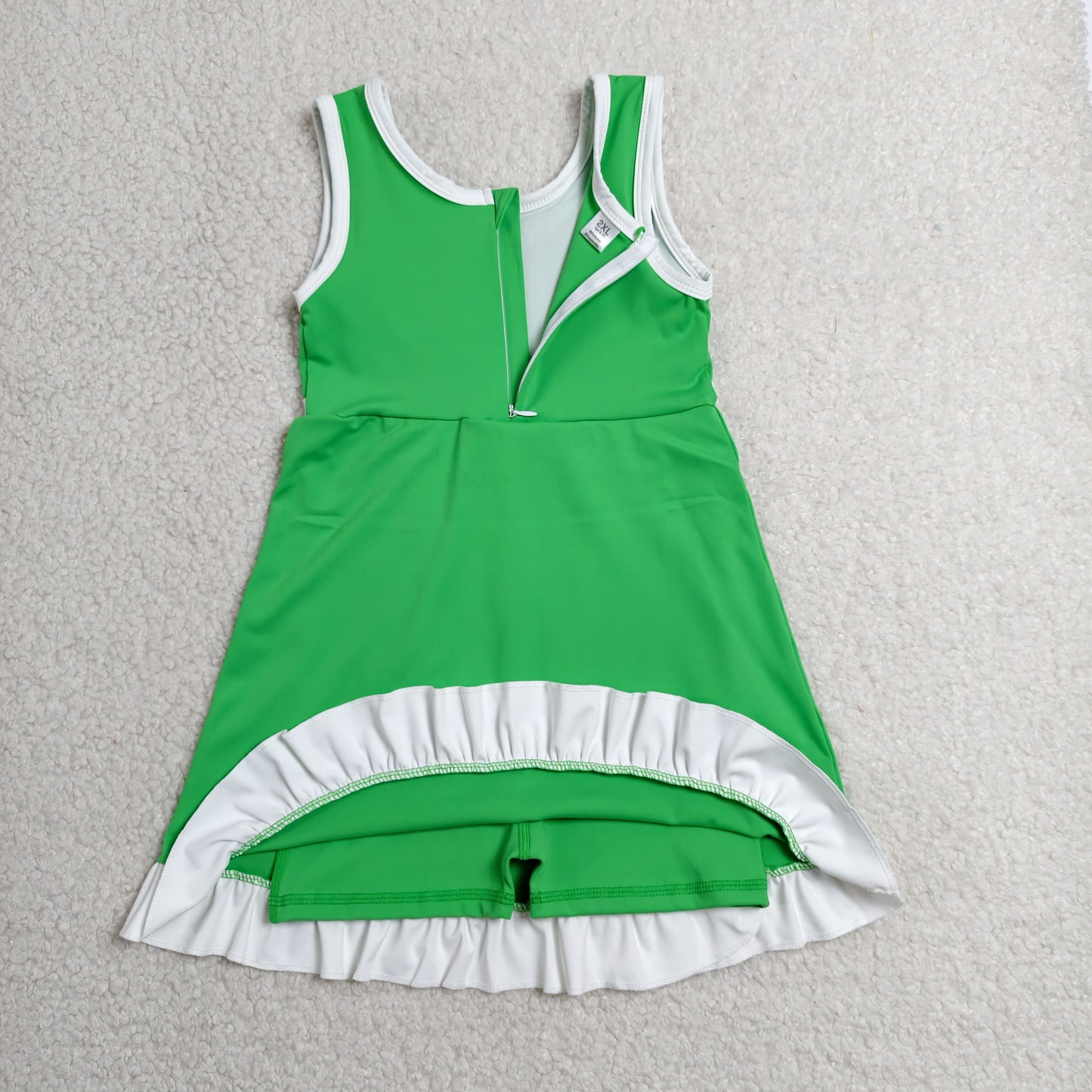 RTS NO MOQ yoga fabric cotton GSD4143 Baby Girls Solid Color Sleeveless Green Yoga Active Short Scallop Knee Length Dress