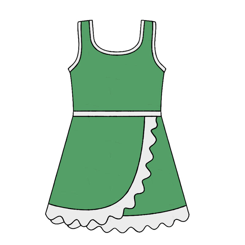 (Pre Order) No moq Kids Girls Cute Summer Scallop Sleeveless Knee Length Yoga Dress