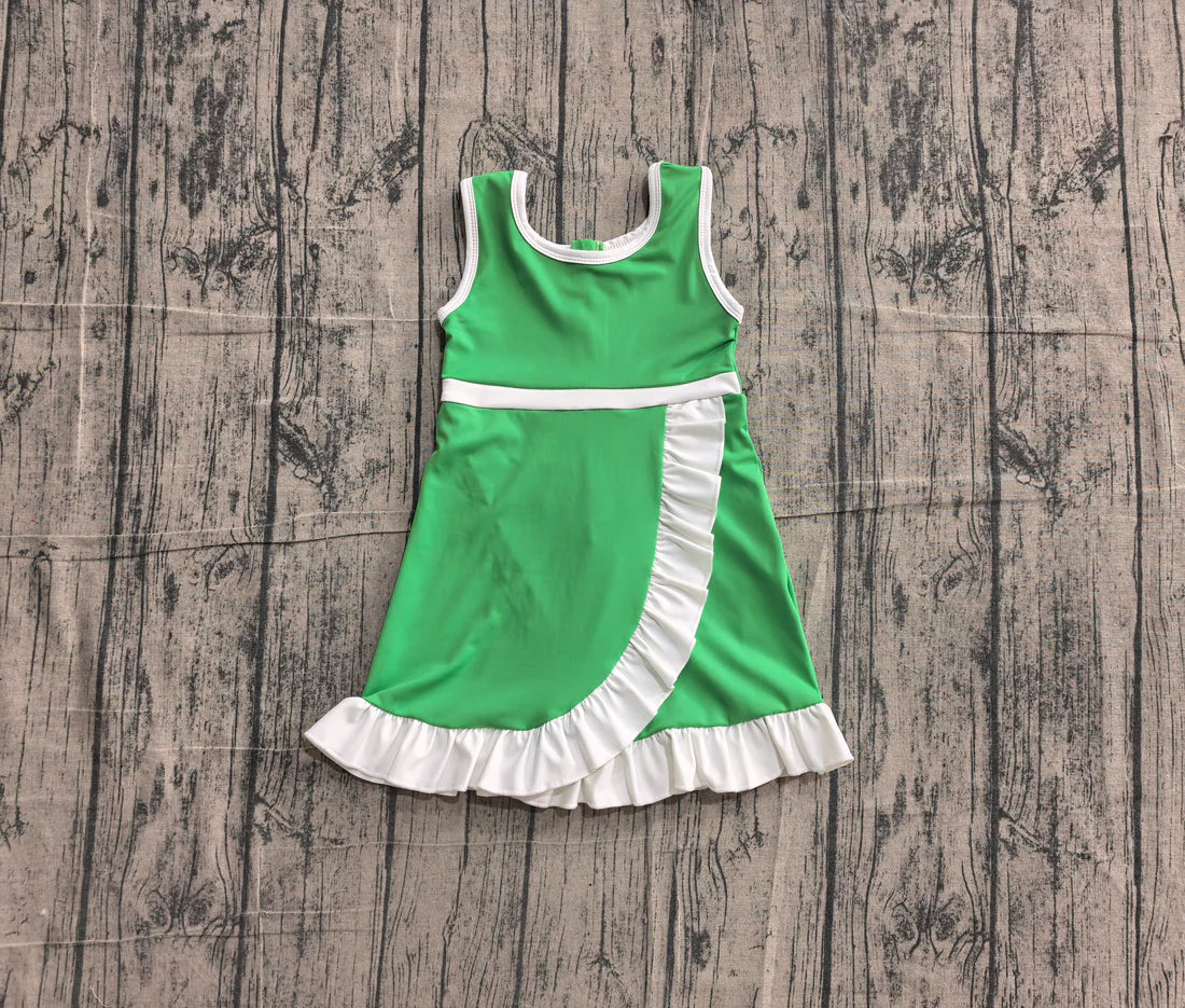 (Sample) No moq yoga GSD4143 Baby Girls Sleeveless Green Yoga Active Short Scallop Knee Length Dress