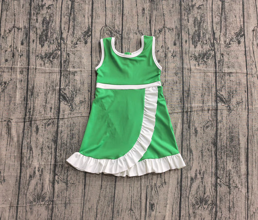 (Sample) No moq yoga GSD4143 Baby Girls Sleeveless Green Yoga Active Short Scallop Knee Length Dress