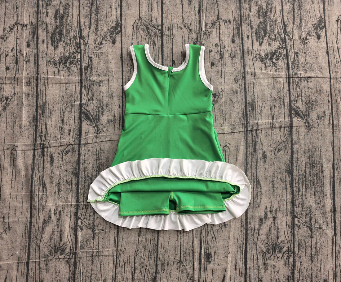 (Sample) No moq yoga GSD4143 Baby Girls Sleeveless Green Yoga Active Short Scallop Knee Length Dress