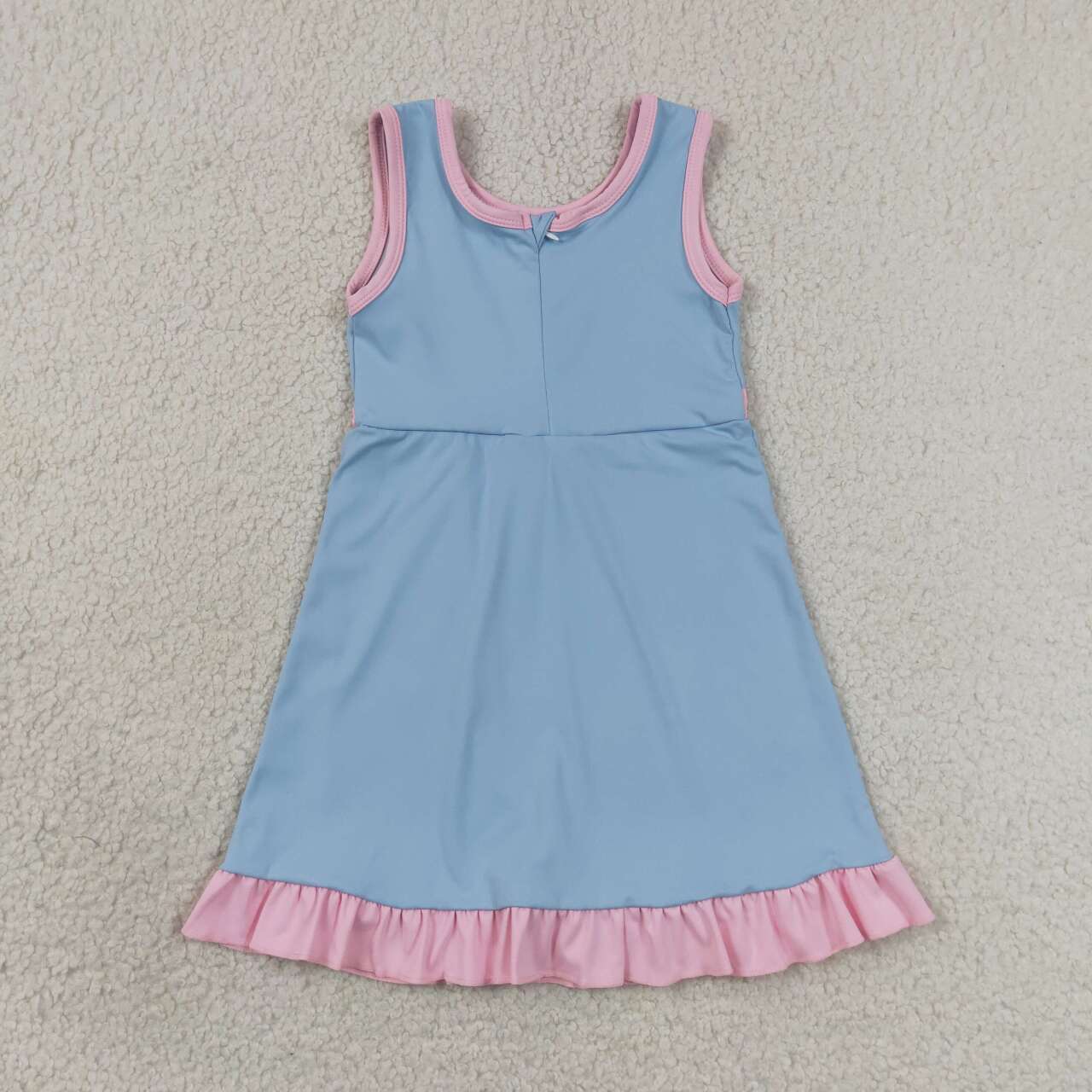 RTS NO MOQ yoga fabric cotton GSD4144 Baby Girls Summer Sleeveless Blue Pink Yoga Active Short Scallop Knee Length Dress