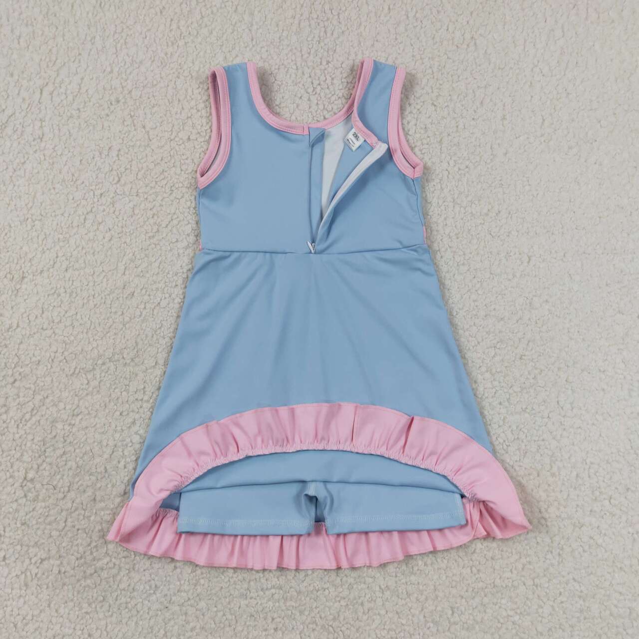RTS NO MOQ yoga fabric cotton GSD4144 Baby Girls Summer Sleeveless Blue Pink Yoga Active Short Scallop Knee Length Dress